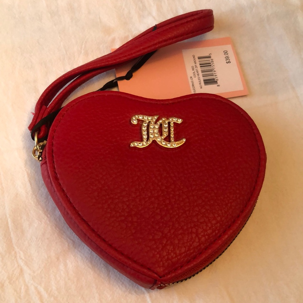 Juicy Couture Cool Red No Rules Heart Zip Around Wristlet JC Logo NWT
